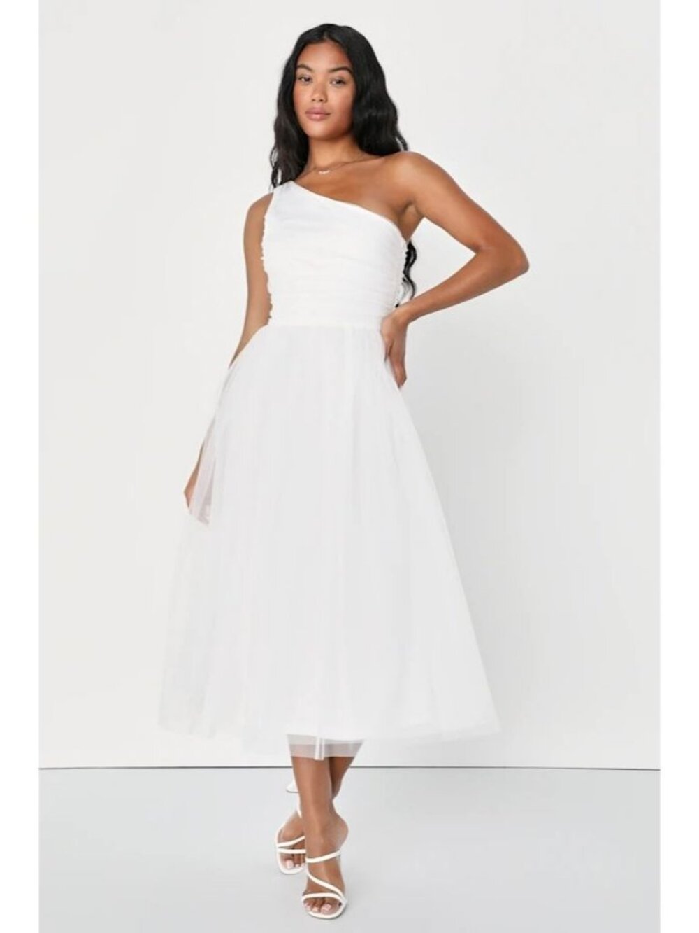 Lulus NWT Already Perfect White Tulle One-Shoulder Midi Dress size XS